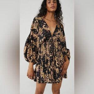 Free People Black and Gold Paisley Dress